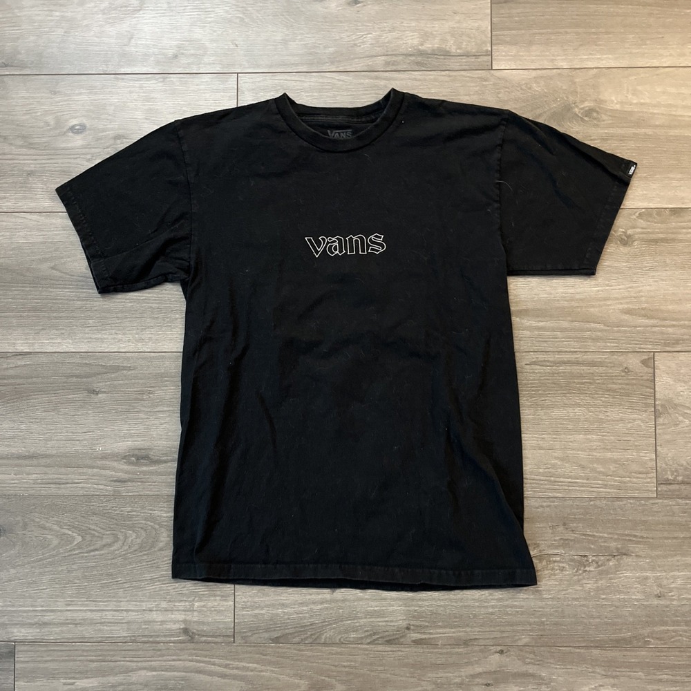 VANS Mens M T Shirt Black Skull Flames Short Sleeve